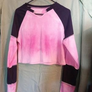 Cropped long sleeve self dyed top